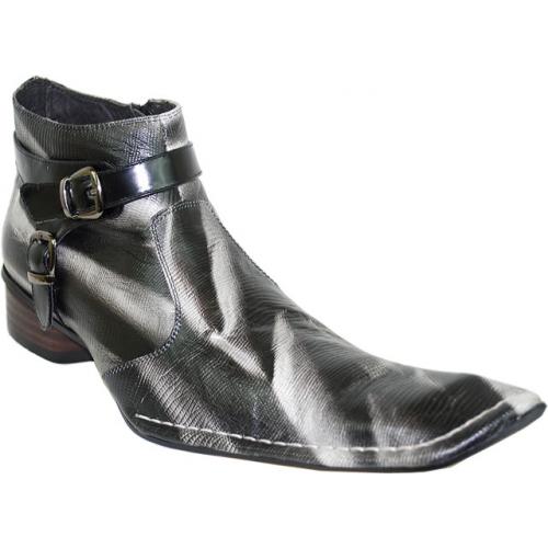 Zota Black/Grey Lizard Print  Boots With Double Side Buckles 4H3838/7